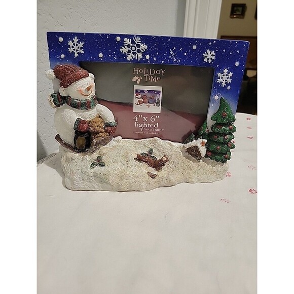 Vintage 90s Christmas Snowman Picture Frame Lantern Lights Up Tested Works - Picture 1 of 9
